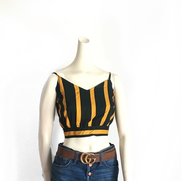 Striped V-Neck Cropped Tank with Tie Back S,M,L - Picture 2 of 4